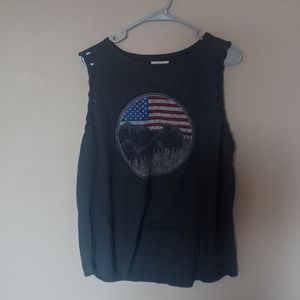 Red white and blue tank top with mountains